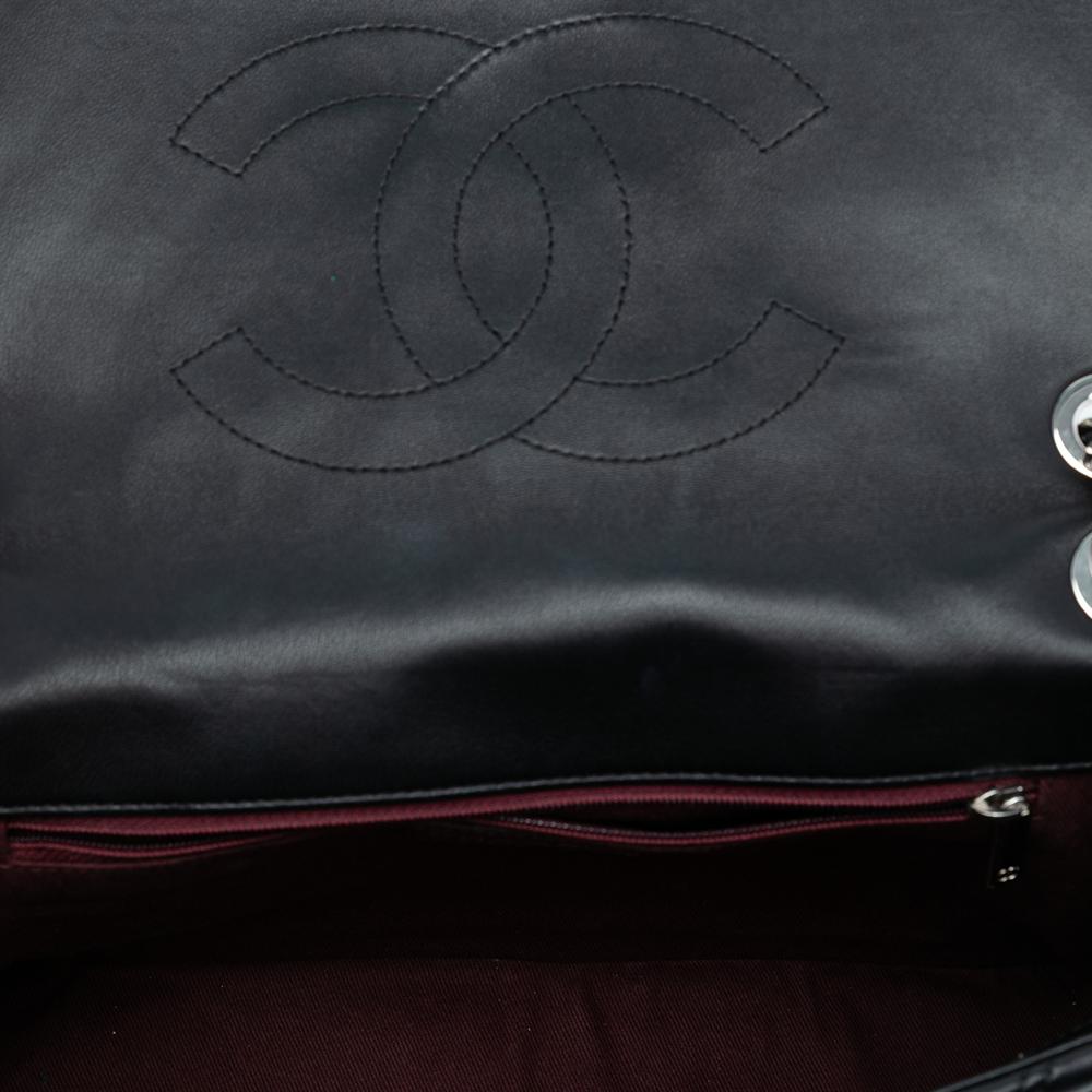 Chanel Black Lambskin Leather Leather Jumbo Classic Chevron Lambskin Double Stitch Single Flap Italy