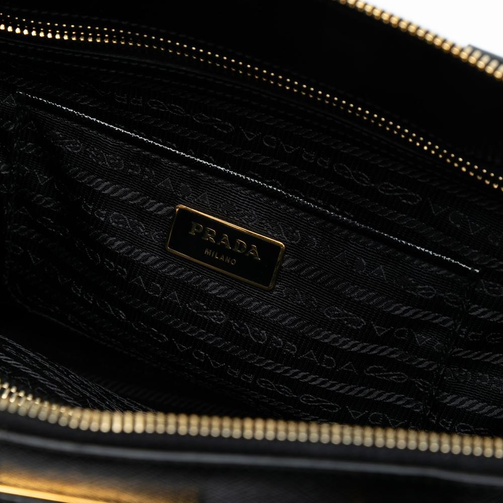 Prada B Prada Black Saffiano Leather Large Vernice Promenade Satchel Italy