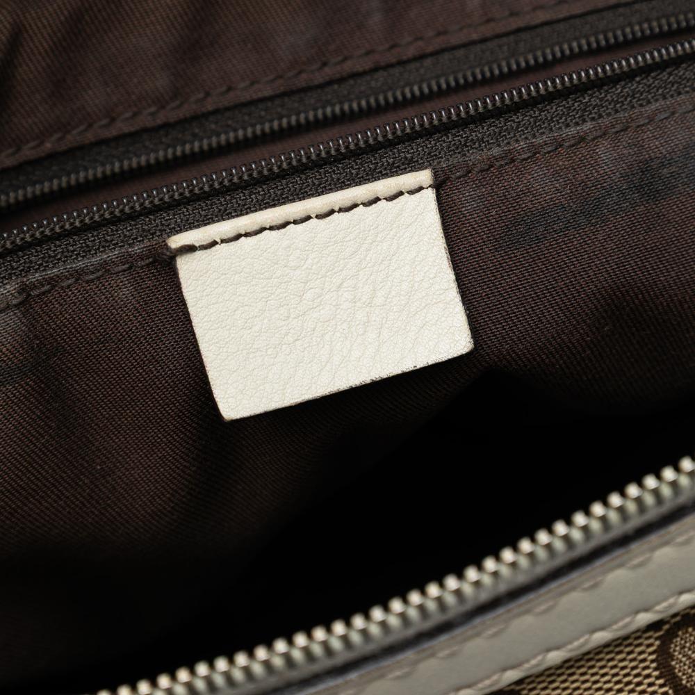 Gucci B Gucci Brown Beige with White Canvas Fabric GG Sukey Satchel Italy