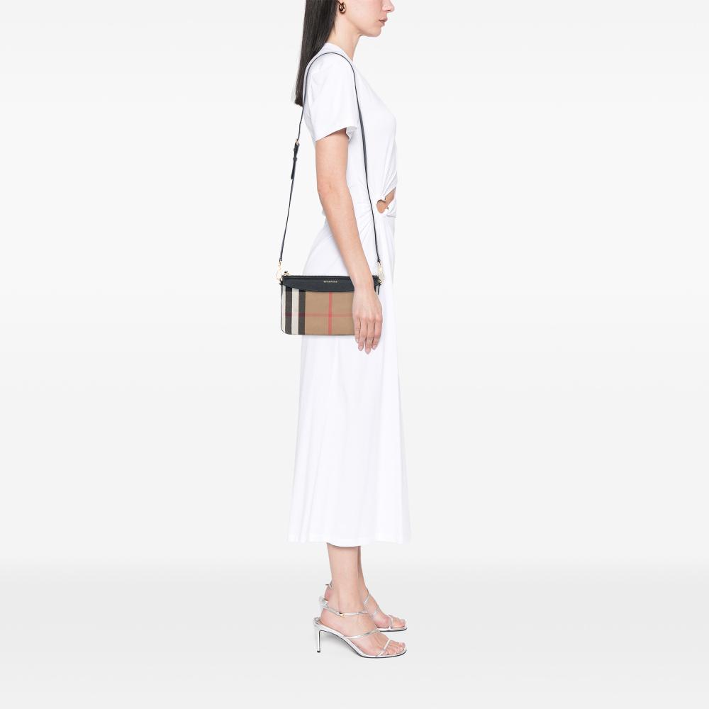 Burberry B Burberry Brown Light Brown Canvas Fabric Mega Check Peyton Crossbody Romania