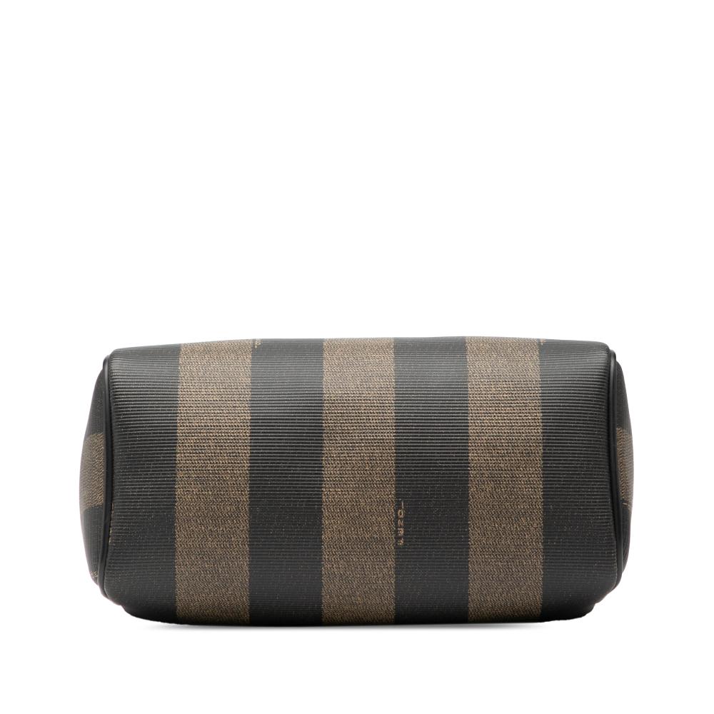 Fendi B Fendi Brown Coated Canvas Fabric Pequin Boston Bag Italy