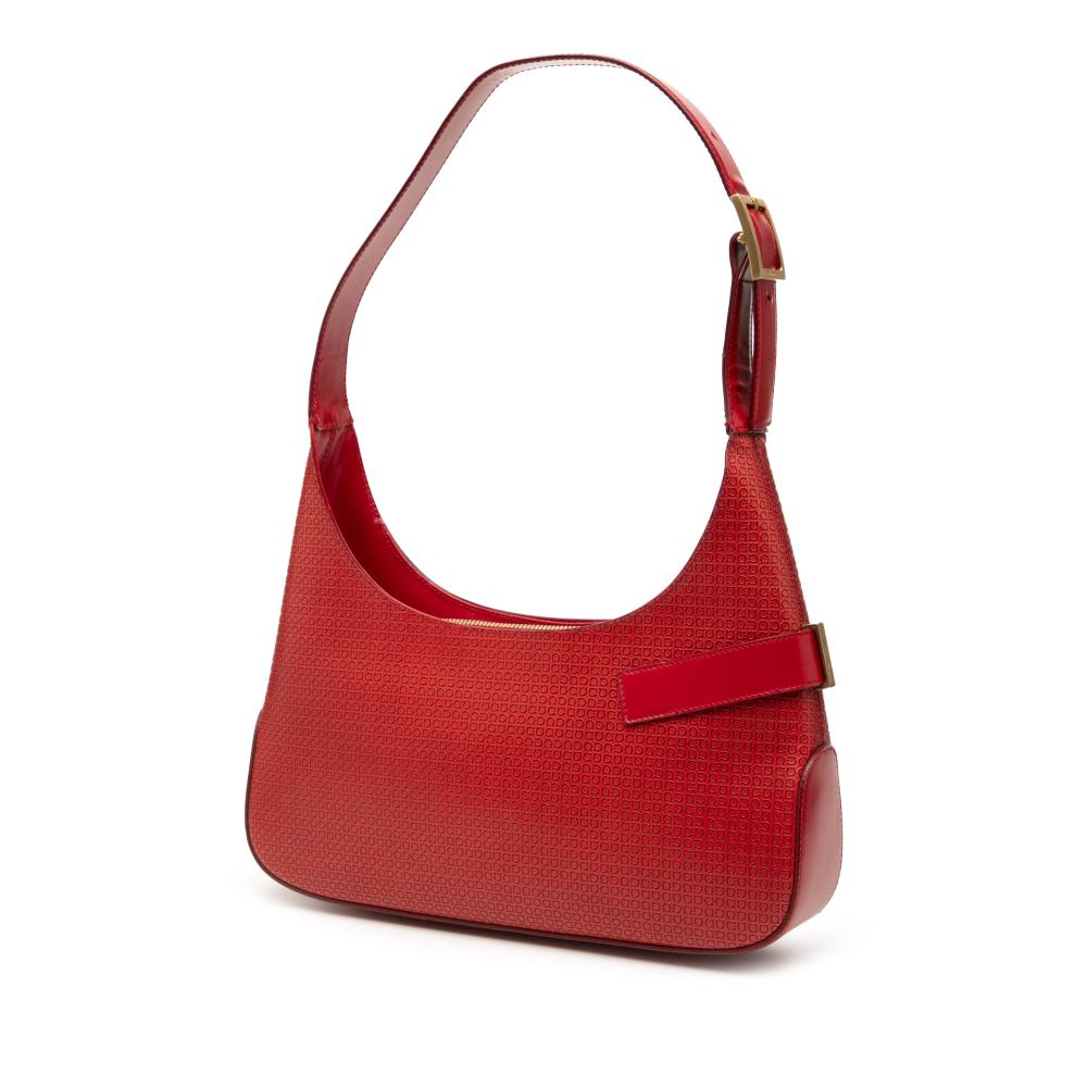 Ferragamo B Ferragamo Red Calf Leather Gancini Embossed Shoulder Bag Italy