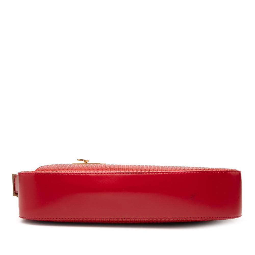 Ferragamo B Ferragamo Red Calf Leather Gancini Embossed Shoulder Bag Italy