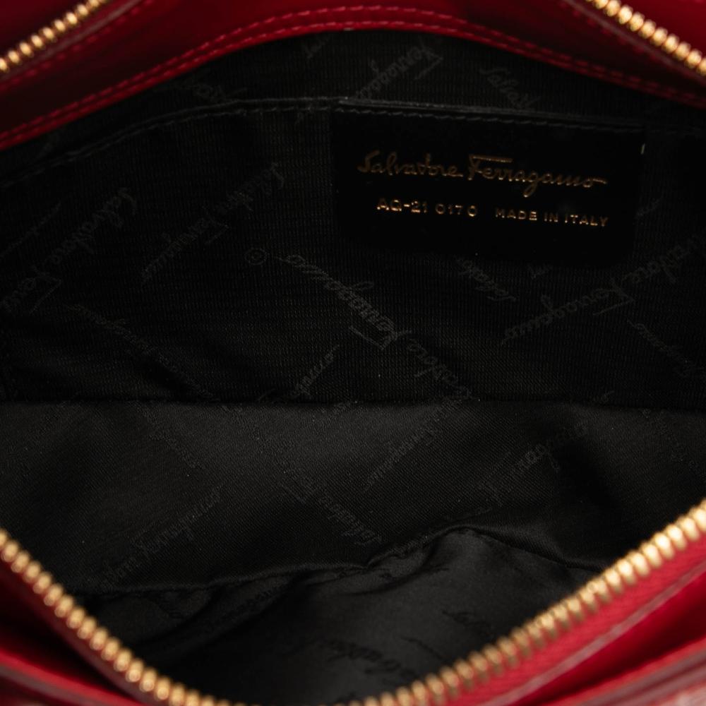 Ferragamo B Ferragamo Red Calf Leather Gancini Embossed Shoulder Bag Italy