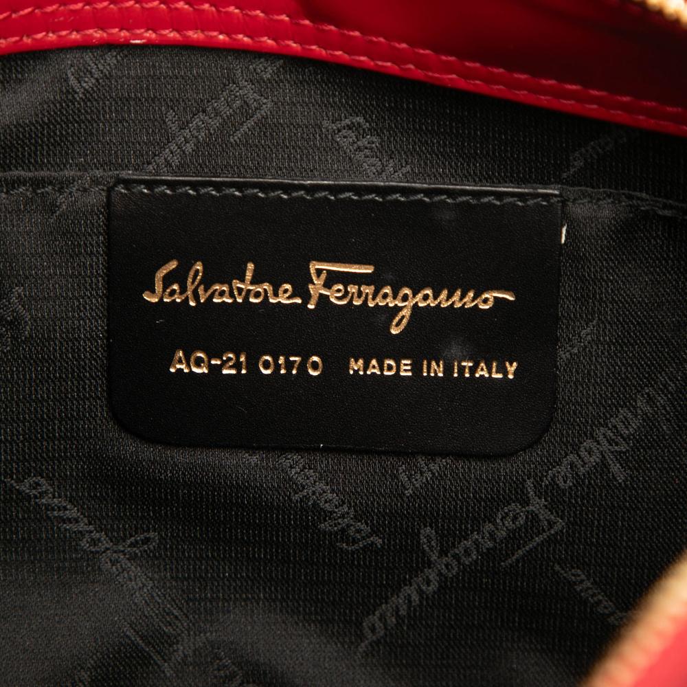 Ferragamo B Ferragamo Red Calf Leather Gancini Embossed Shoulder Bag Italy
