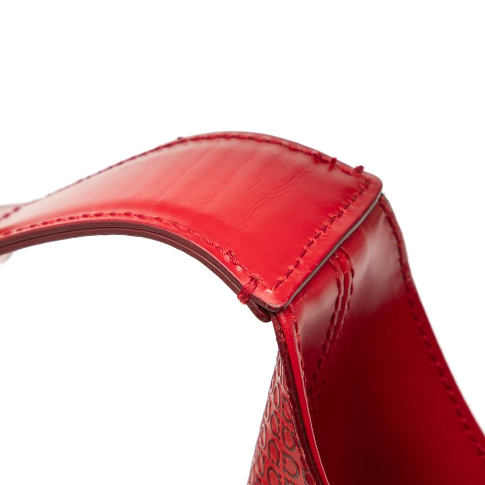 Ferragamo B Ferragamo Red Calf Leather Gancini Embossed Shoulder Bag Italy