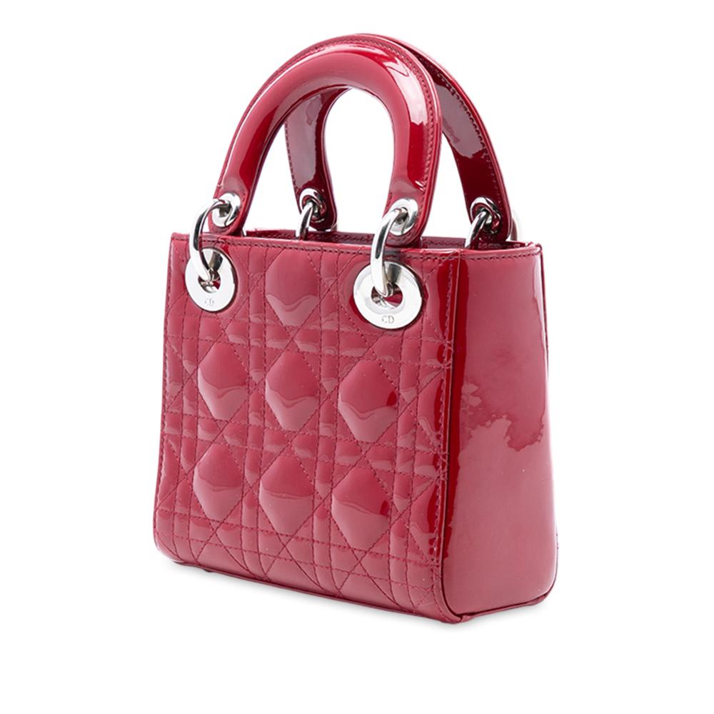 Christian Dior B Dior Red Dark Red Patent Leather Leather Mini Patent Cannage Lady Dior Italy