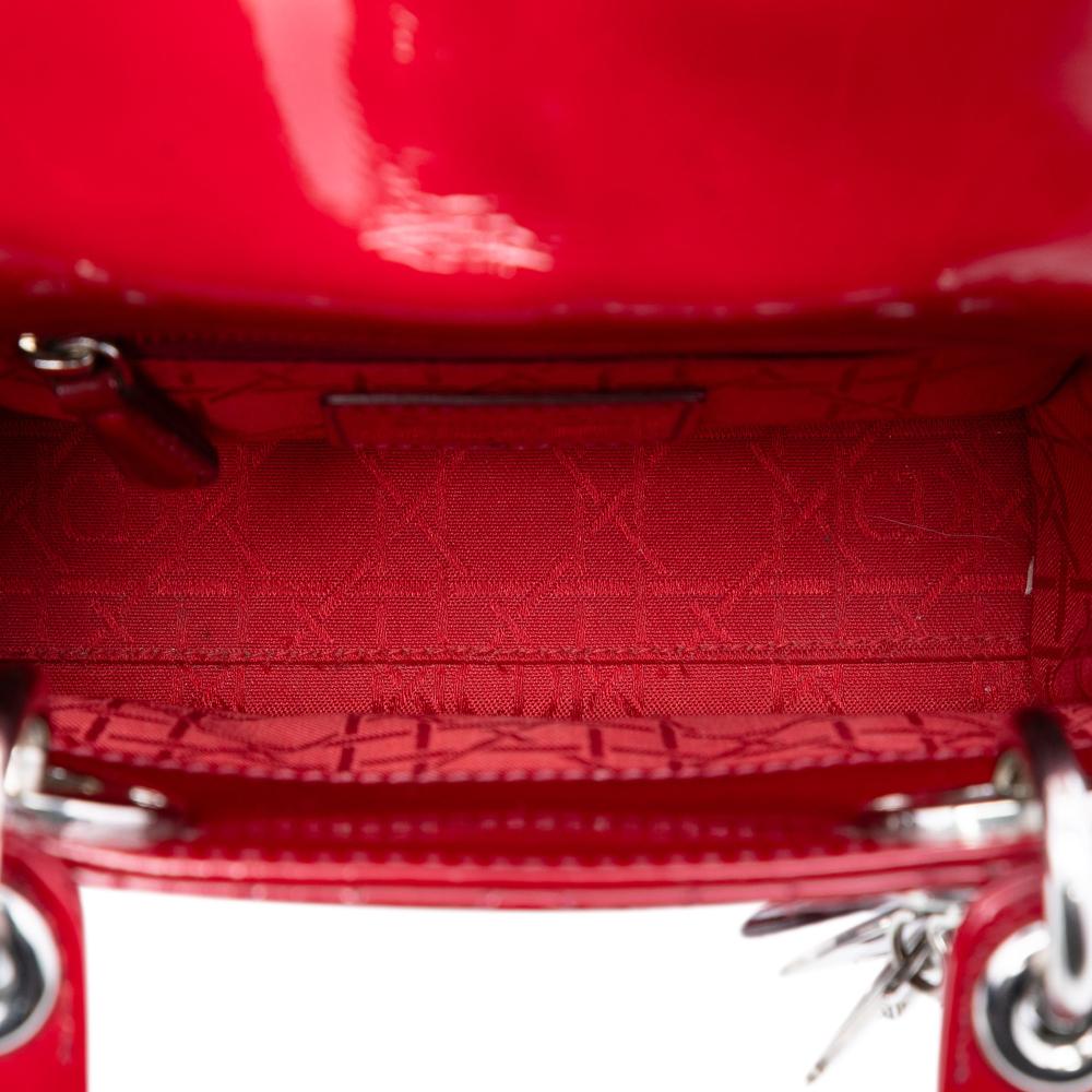 Christian Dior B Dior Red Dark Red Patent Leather Leather Mini Patent Cannage Lady Dior Italy