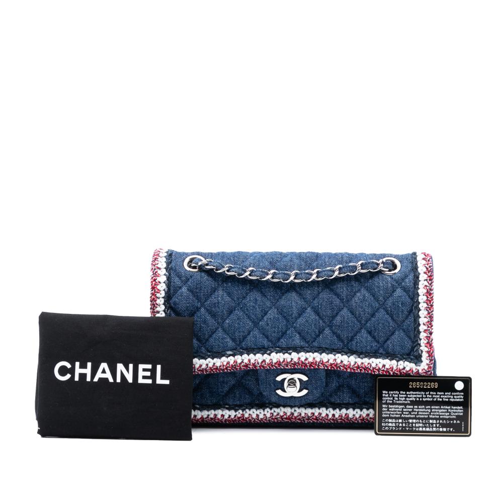 Chanel AB Chanel Blue Denim Fabric Medium Classic Braided Single Flap France