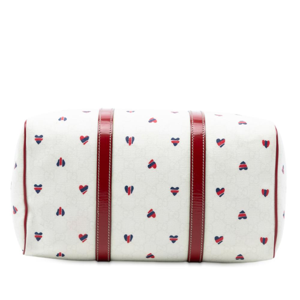 Gucci B Gucci White with Red Coated Canvas Fabric Medium GG Supreme Hearts Joy Boston Bag Italy