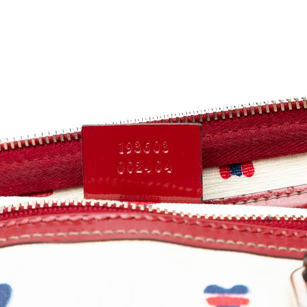 Gucci B Gucci White with Red Coated Canvas Fabric Medium GG Supreme Hearts Joy Boston Bag Italy