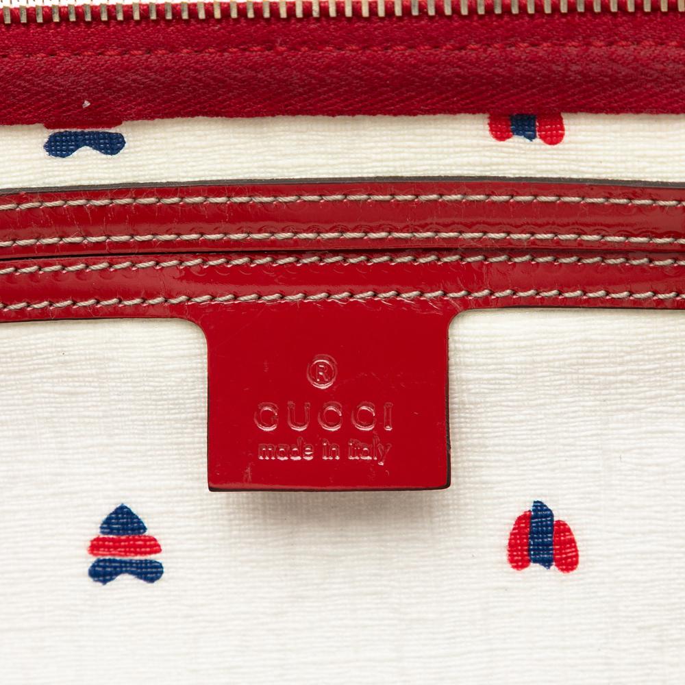 Gucci B Gucci White with Red Coated Canvas Fabric Medium GG Supreme Hearts Joy Boston Bag Italy