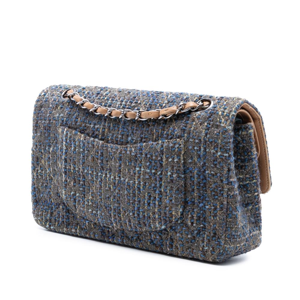 Chanel B Chanel Blue Tweed Fabric Medium Classic Double Flap France
