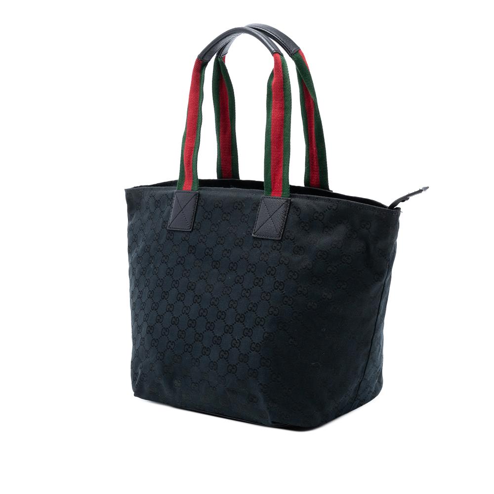 Gucci AB Gucci Black Canvas Fabric GG Web Tote Italy