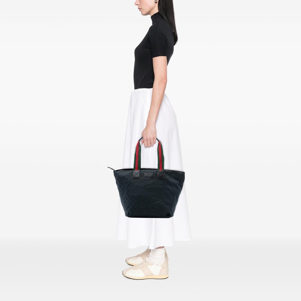 Gucci AB Gucci Black Canvas Fabric GG Web Tote Italy