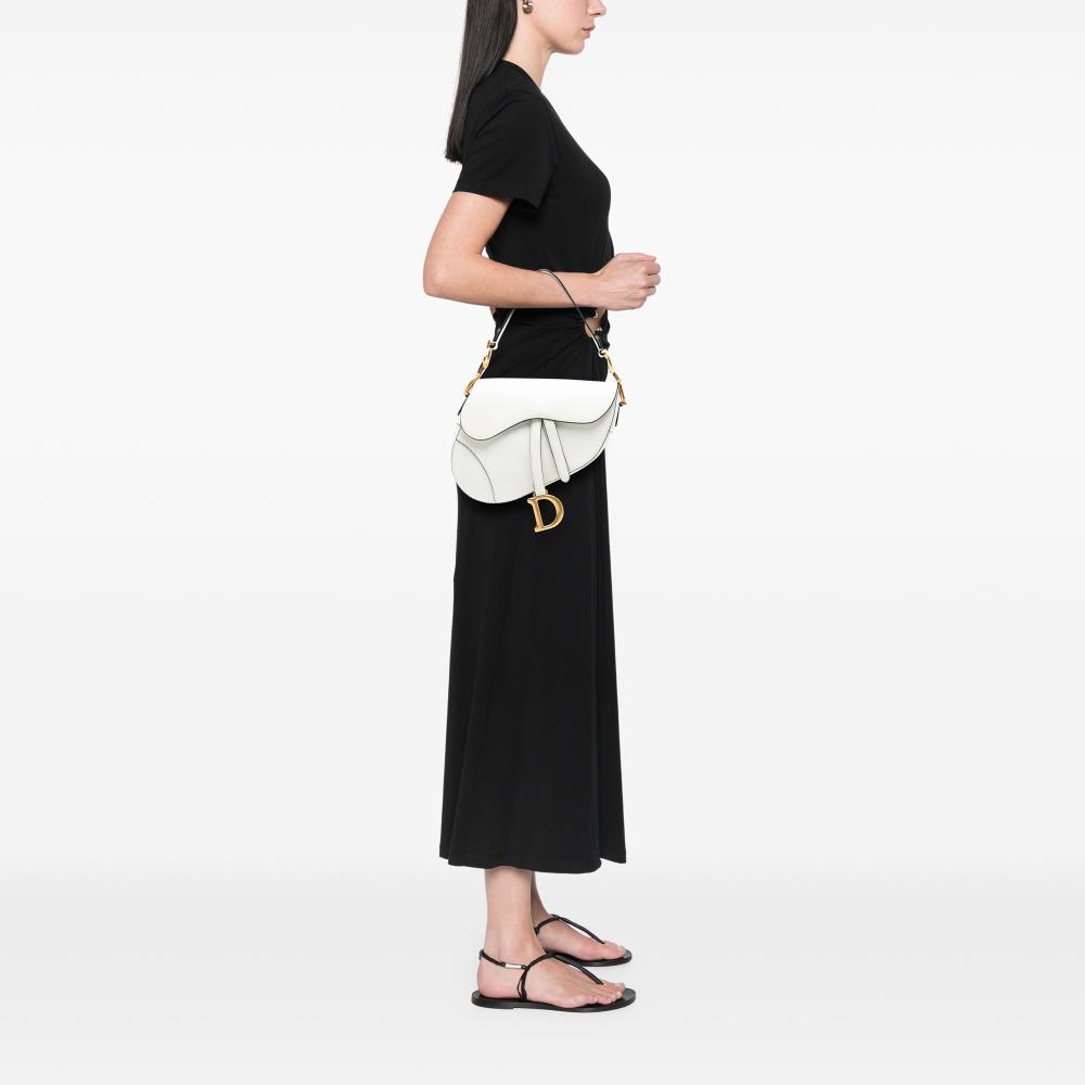 Christian Dior AB Dior White Calf Leather Grained skin Saddle Bag Italy