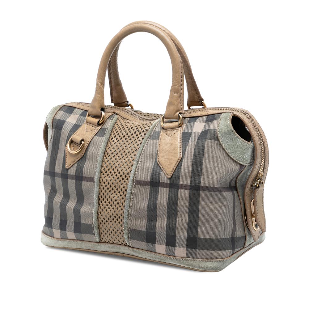 Burberry B Burberry Brown Light Brown Canvas Fabric House Check Satchel Italy