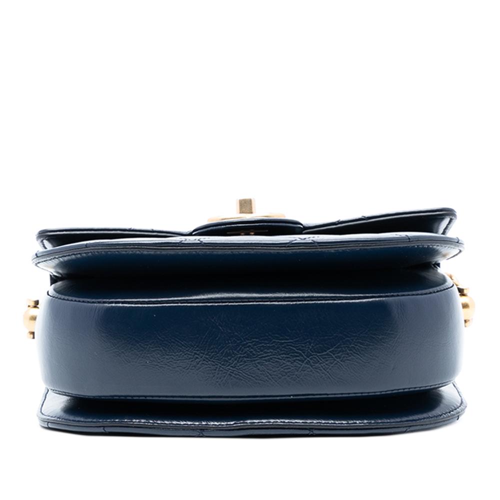 Chanel AB Chanel Blue Navy Calf Leather Mini CC Quilted Shiny skin Round Moon Messenger Flap Italy