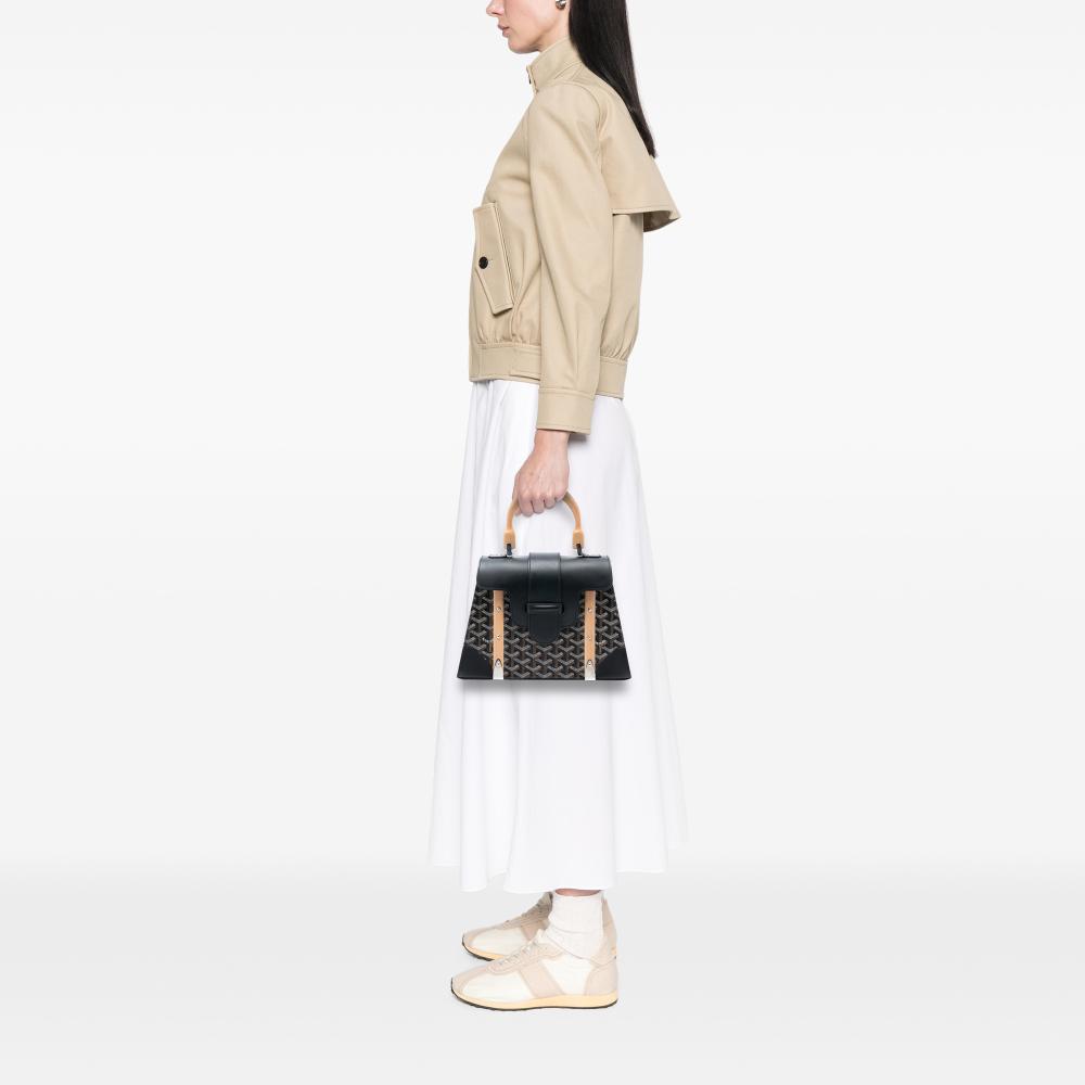 Goyard AB Goyard Black Coated Canvas Fabric Goyardine Saigon Structured PM France