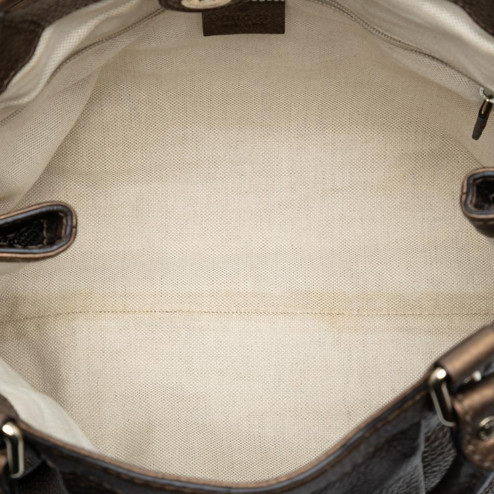 Gucci B Gucci Brown Bronze Calf Leather Medium Metallic skin Sukey Tote Italy