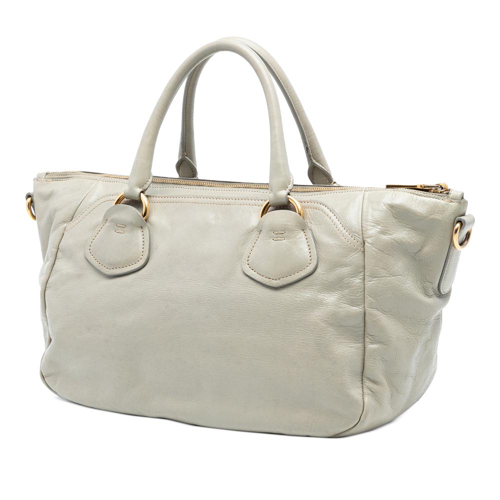 Prada B Prada Gray Light Gray Calf Leather Vitello Shine Satchel Italy