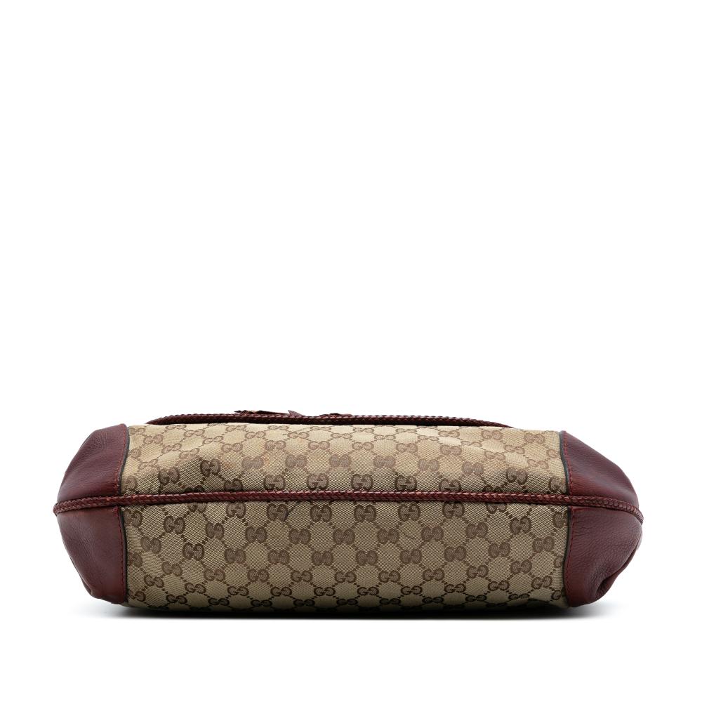 Gucci B Gucci Brown Beige with Red Canvas Fabric GG Marrakech Shoulder Bag Italy