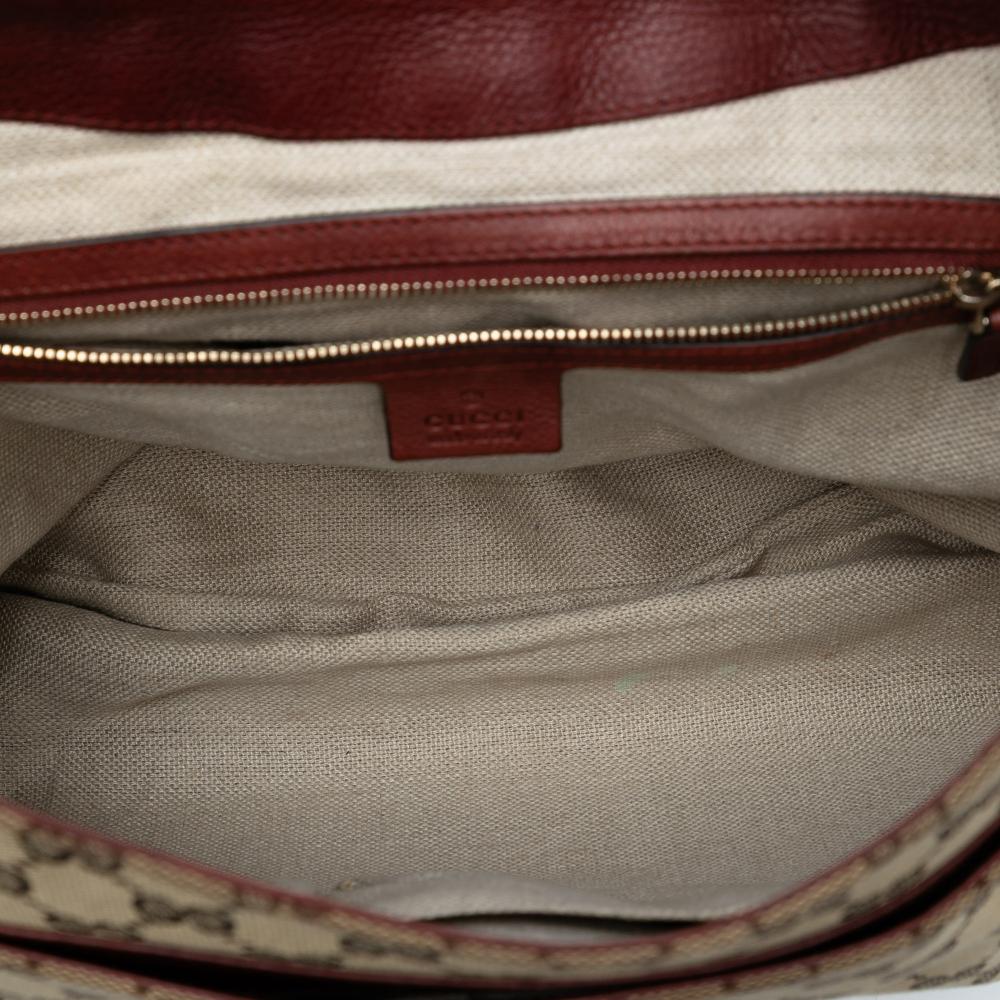 Gucci B Gucci Brown Beige with Red Canvas Fabric GG Marrakech Shoulder Bag Italy