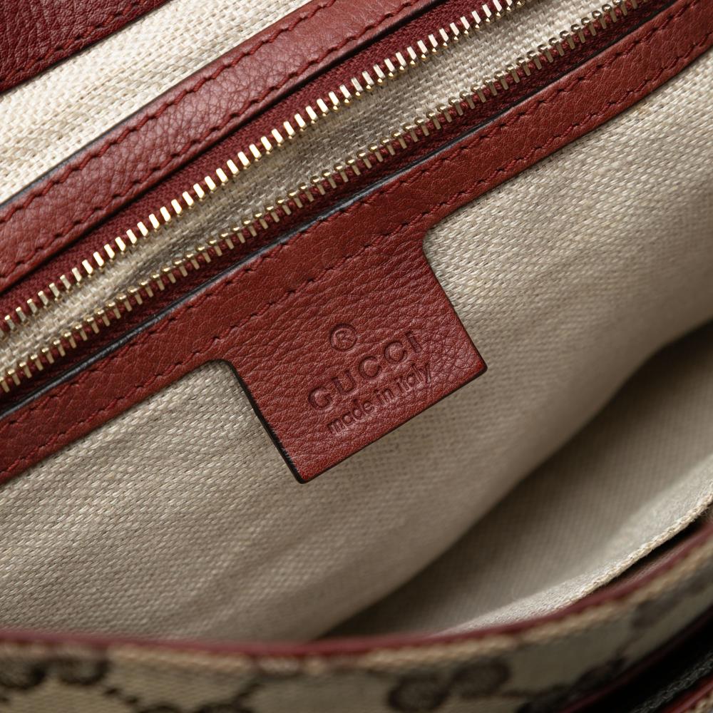 Gucci B Gucci Brown Beige with Red Canvas Fabric GG Marrakech Shoulder Bag Italy