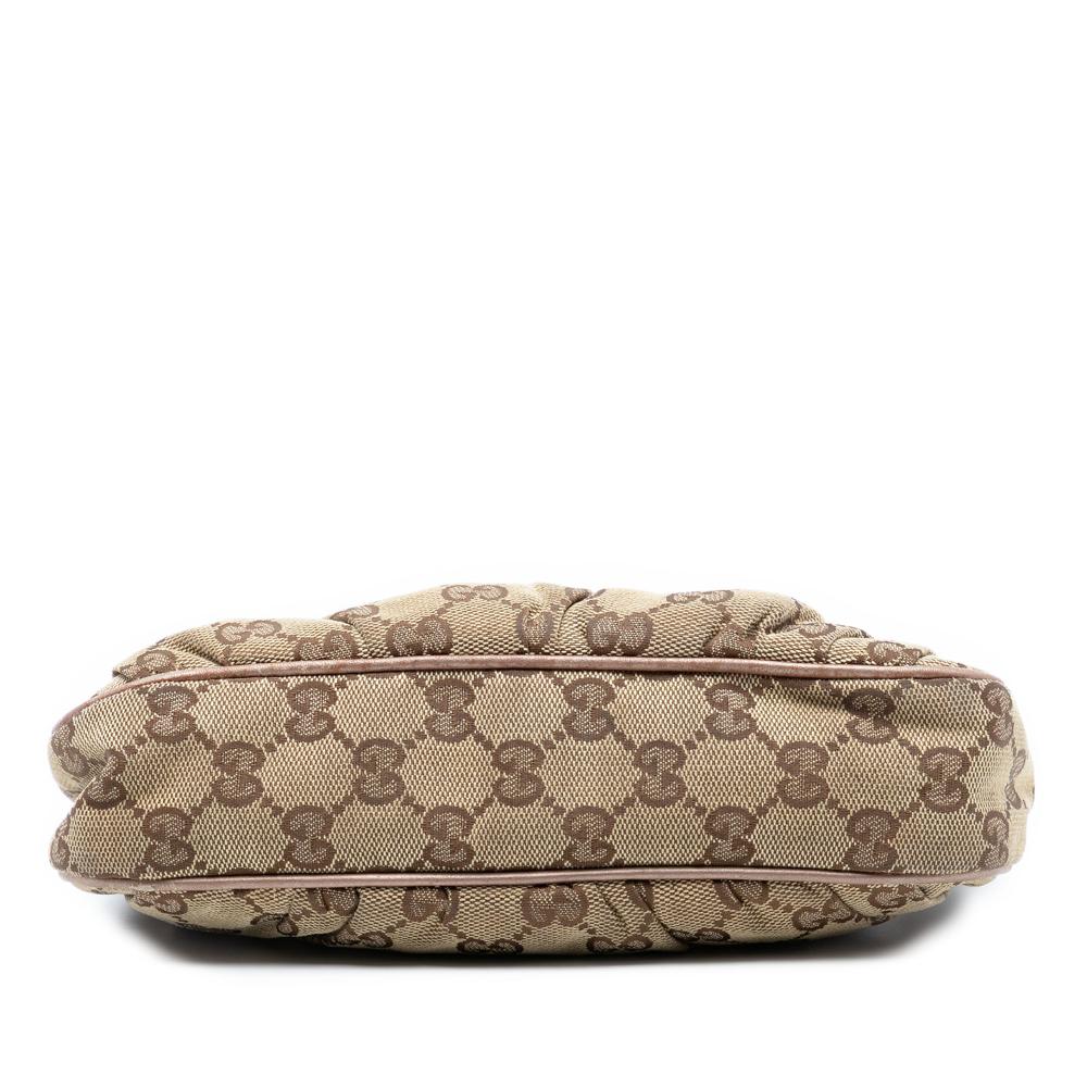 Gucci B Gucci Brown Beige Canvas Fabric GG Lovely Heart Pochette Italy