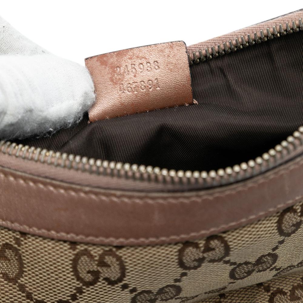 Gucci B Gucci Brown Beige Canvas Fabric GG Lovely Heart Pochette Italy