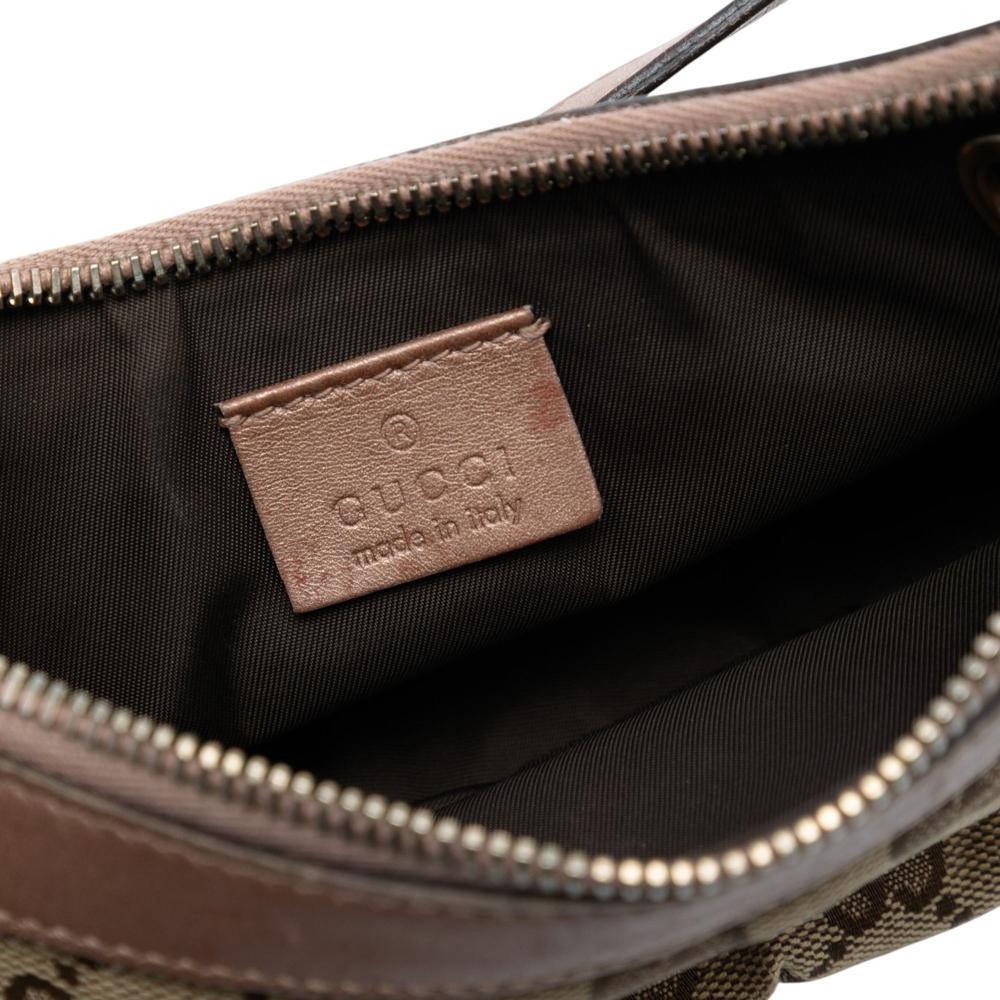 Gucci B Gucci Brown Beige Canvas Fabric GG Lovely Heart Pochette Italy