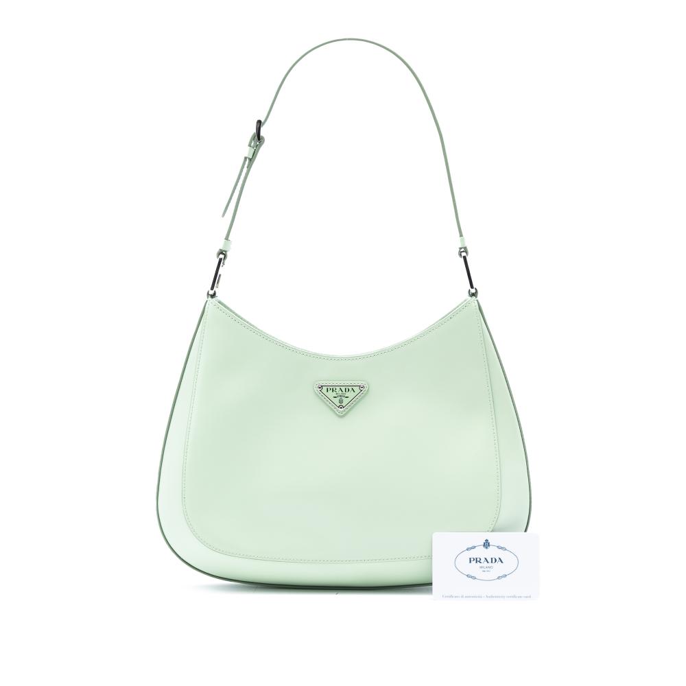 Prada AB Prada Green Mint Calf Leather Spazzolato Cleo Shoulder Bag Italy