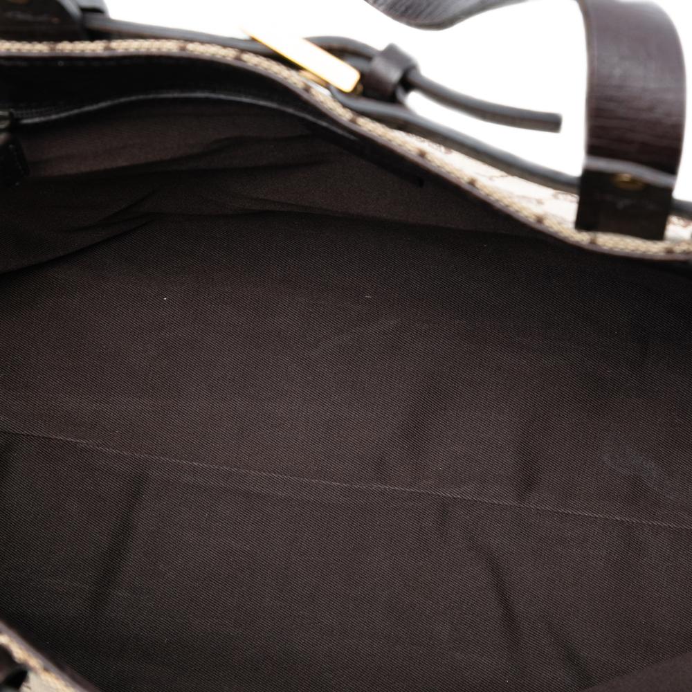 Gucci B Gucci Brown Beige Canvas Fabric GG Tote Italy
