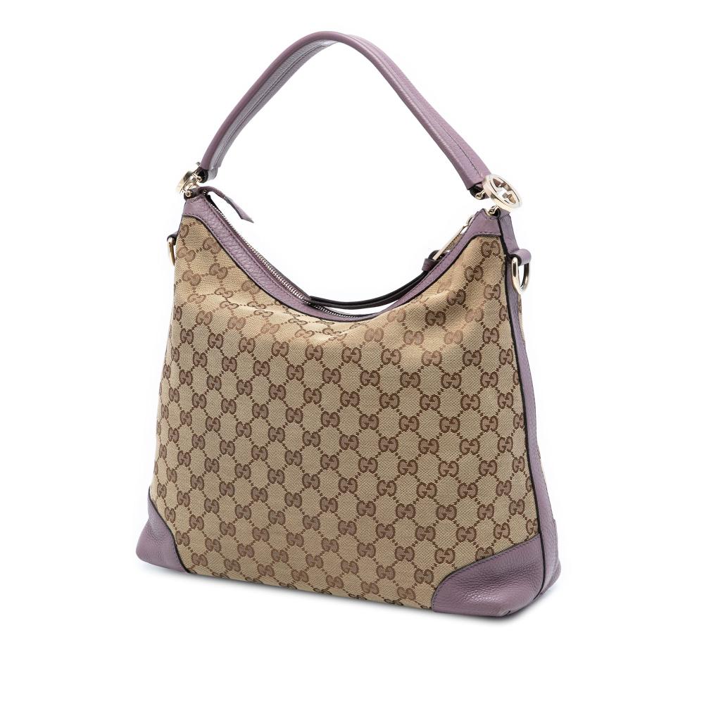 Gucci B Gucci Brown Beige Canvas Fabric Small GG Miss GG Hobo Italy