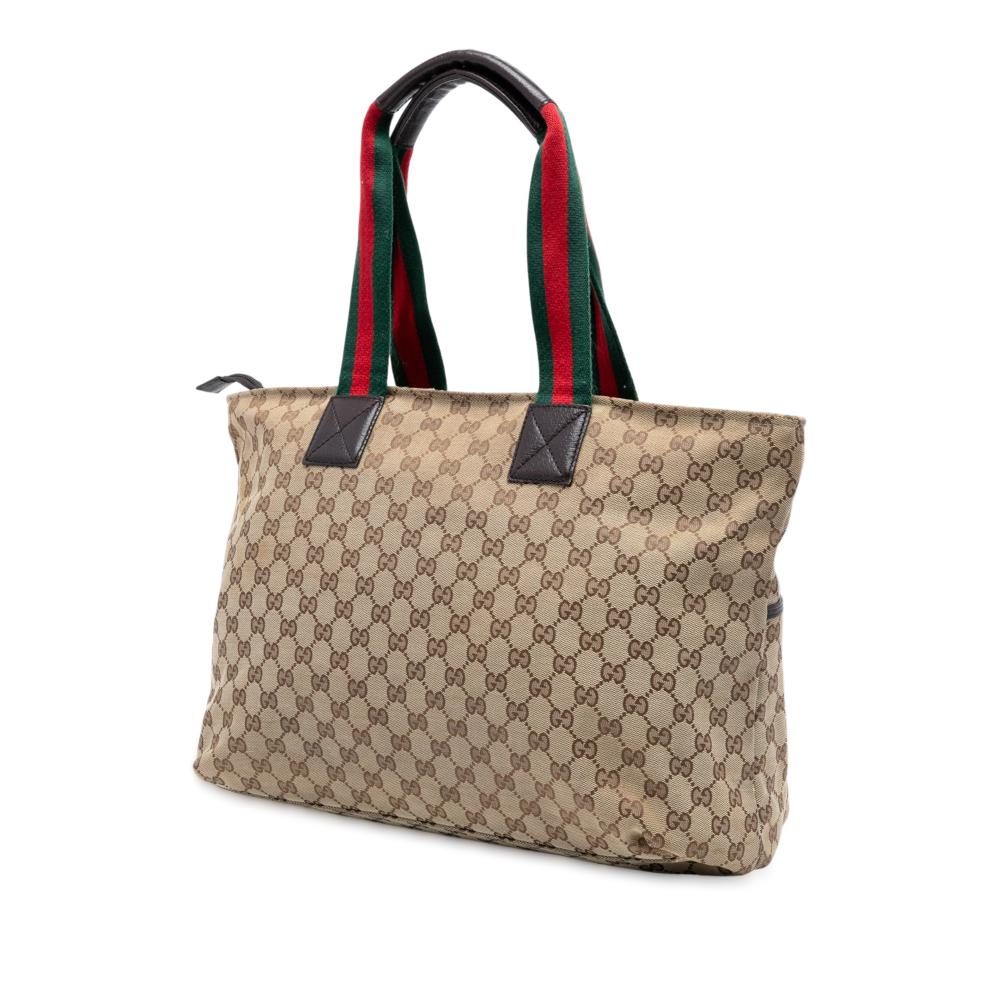 Gucci AB Gucci Brown Beige Canvas Fabric GG Web Tote Italy