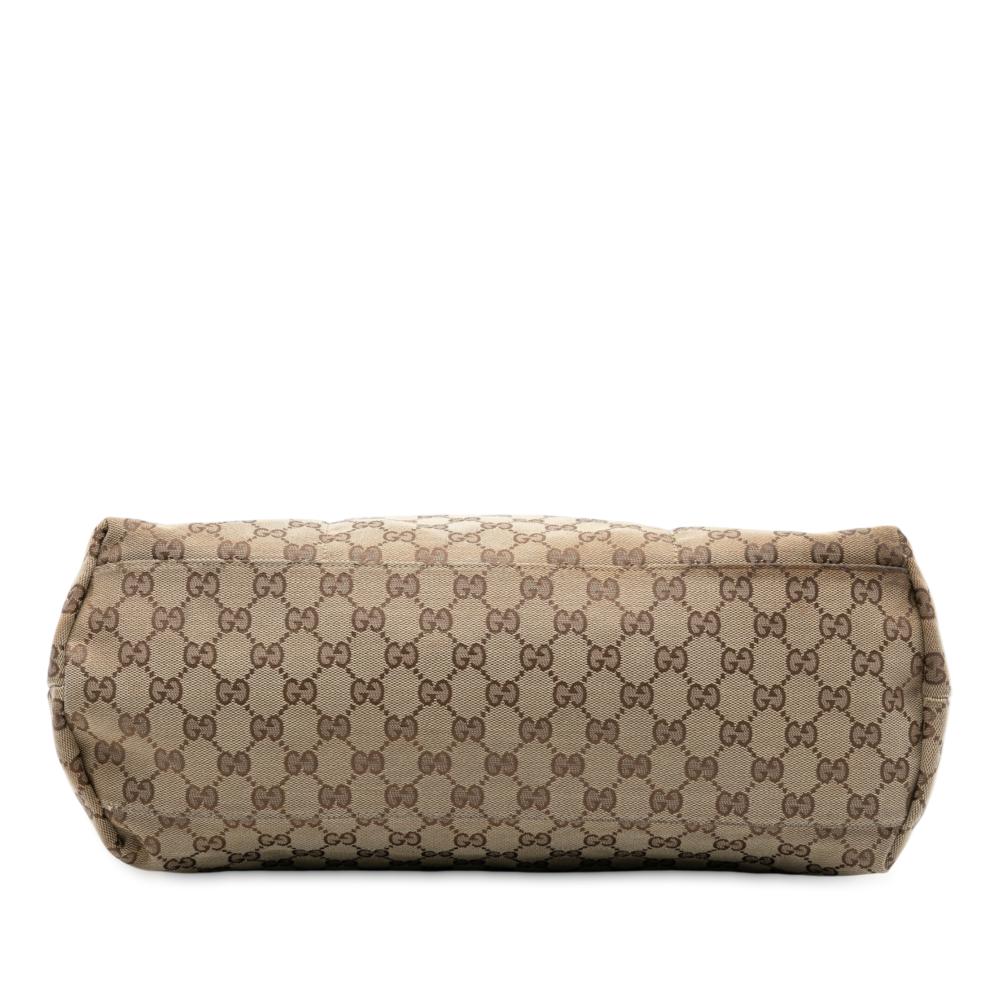 Gucci AB Gucci Brown Beige Canvas Fabric GG Web Tote Italy