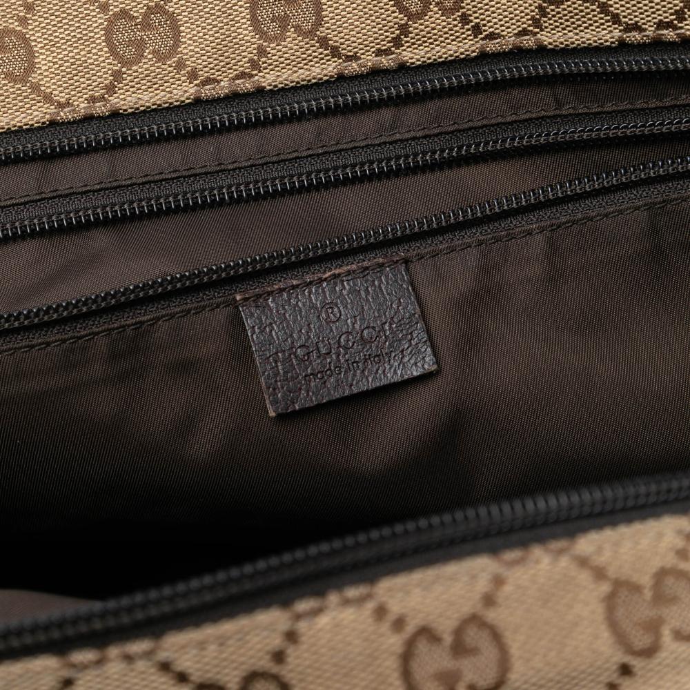 Gucci AB Gucci Brown Beige Canvas Fabric GG Web Tote Italy