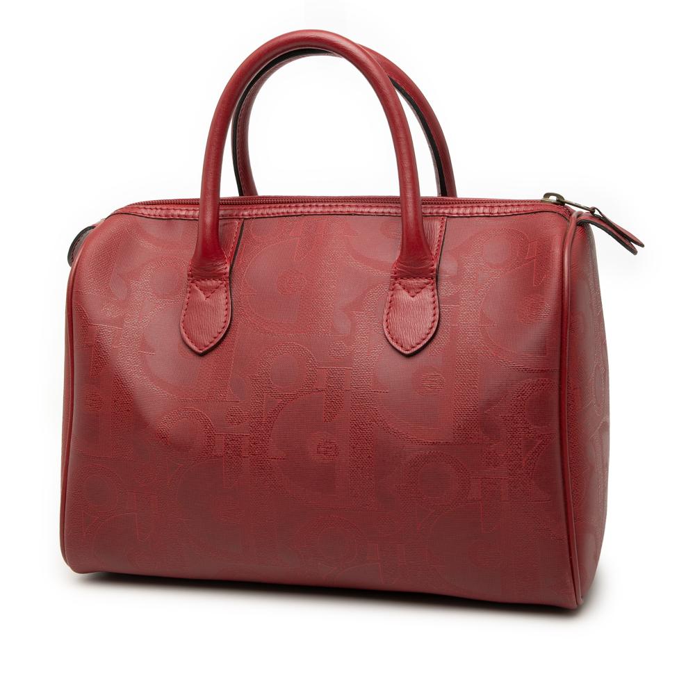 Christian Dior B Dior Red Coated Canvas Fabric Diorissimo Trotter Boston Bag France