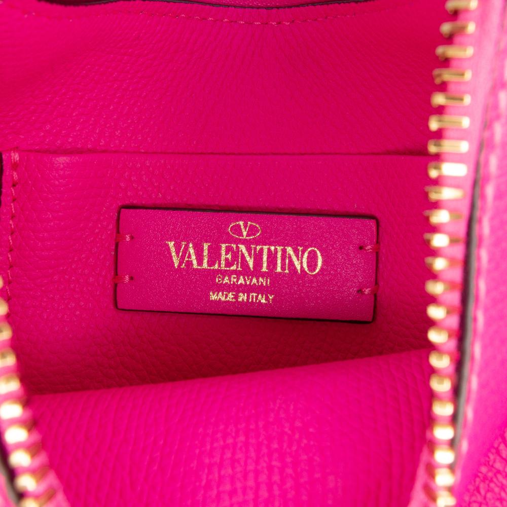 Valentino AB Valentino Pink Hot Pink Calf Leather Mini Grainy skin VLogo Hobo Italy