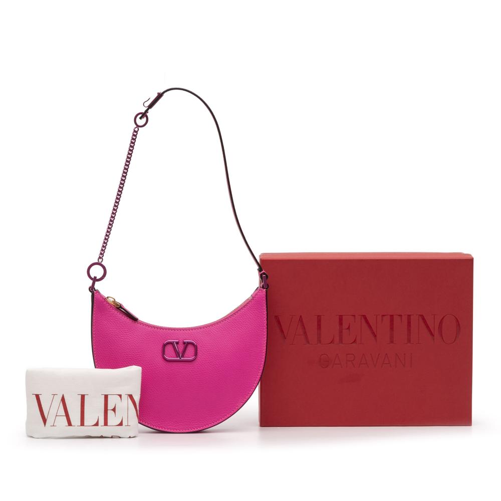 Valentino AB Valentino Pink Hot Pink Calf Leather Mini Grainy skin VLogo Hobo Italy