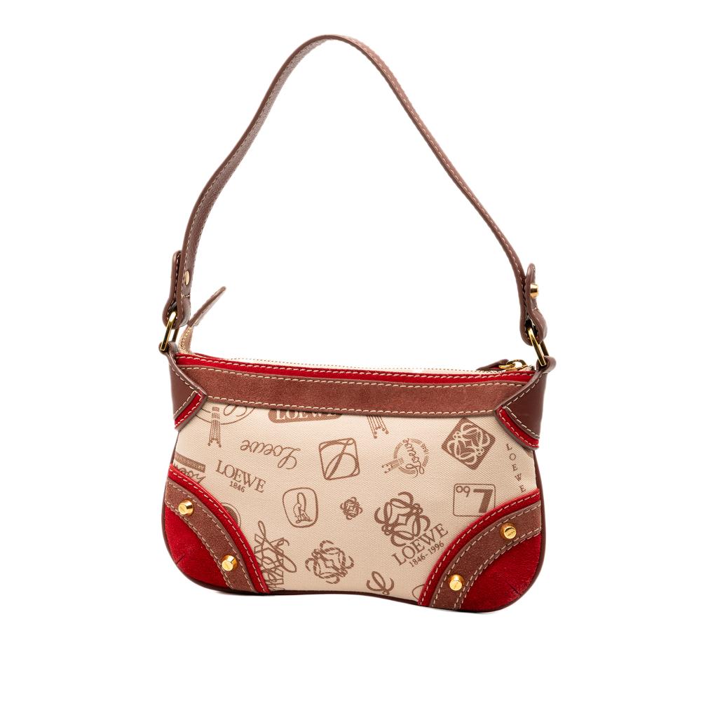 Loewe B LOEWE Brown Beige with Red Canvas Fabric 160th Anniversary Suede Trimmed Shoulder Bag China