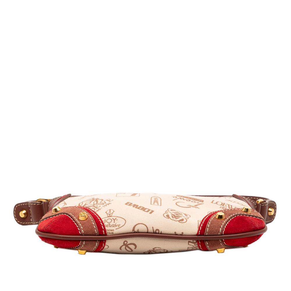 Loewe B LOEWE Brown Beige with Red Canvas Fabric 160th Anniversary Suede Trimmed Shoulder Bag China
