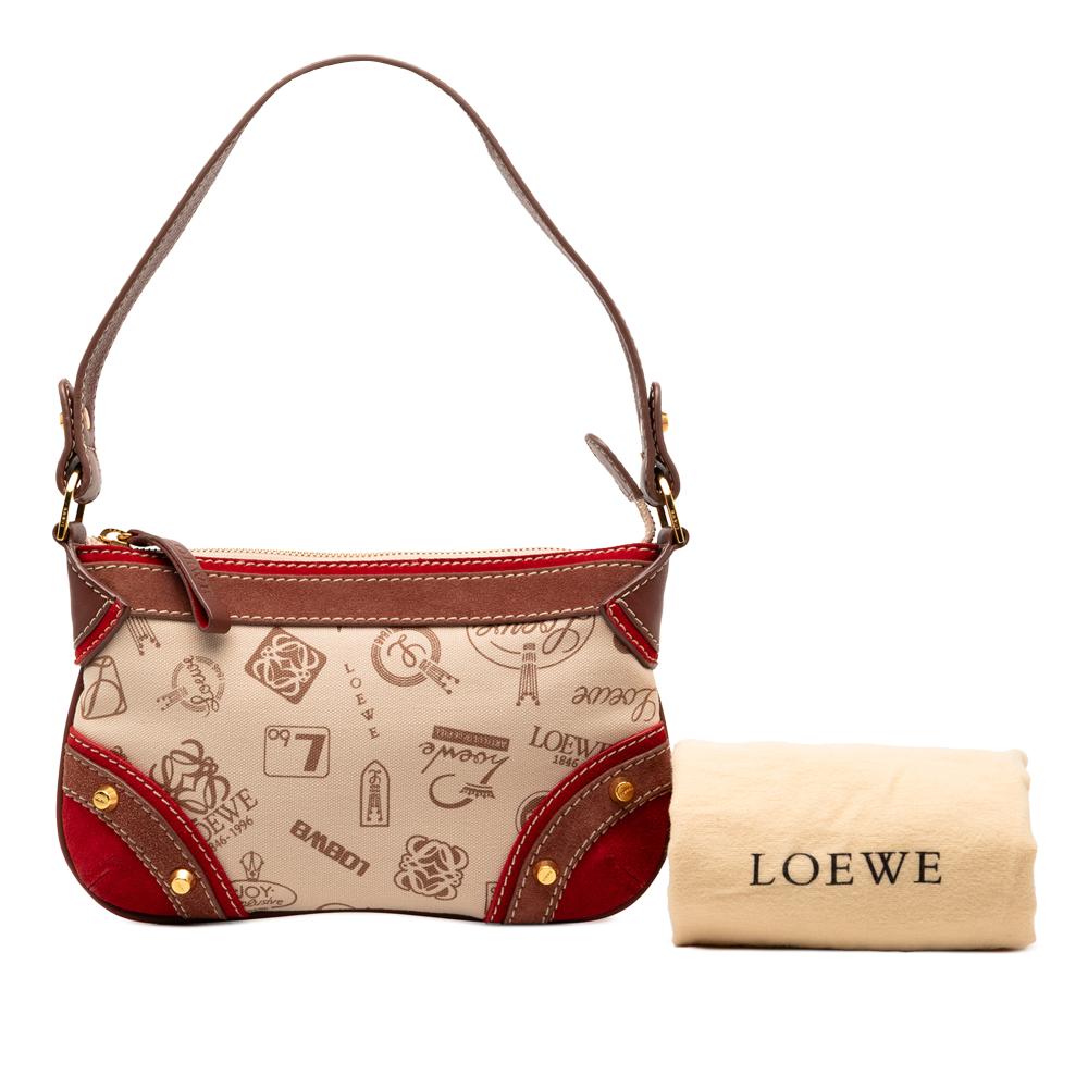 Loewe B LOEWE Brown Beige with Red Canvas Fabric 160th Anniversary Suede Trimmed Shoulder Bag China