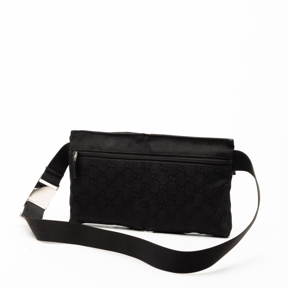 Gucci B Gucci Black Canvas Fabric GG Double Pocket Belt Bag Italy