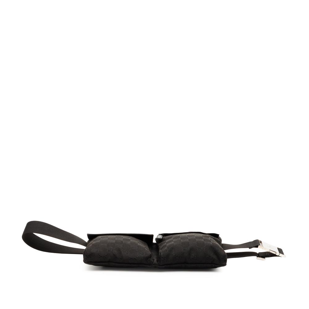Gucci B Gucci Black Canvas Fabric GG Double Pocket Belt Bag Italy