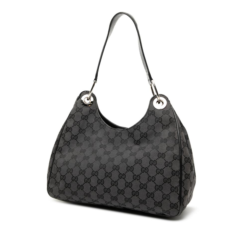 Gucci B Gucci Gray Dark Gray Canvas Fabric GG Shoulder Bag Italy