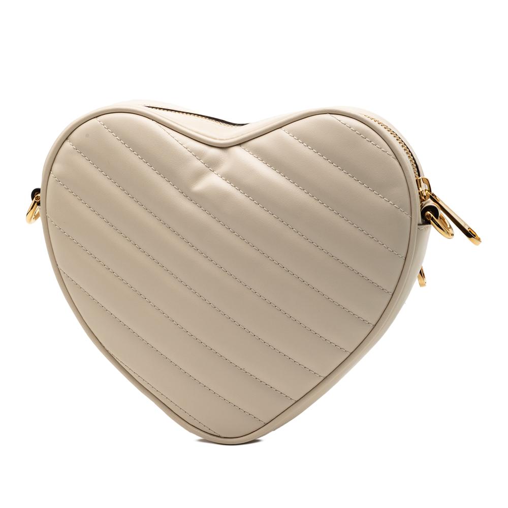 Gucci AB Gucci Brown Beige Calf Leather Mini Matelasse Heart Crossbody Italy