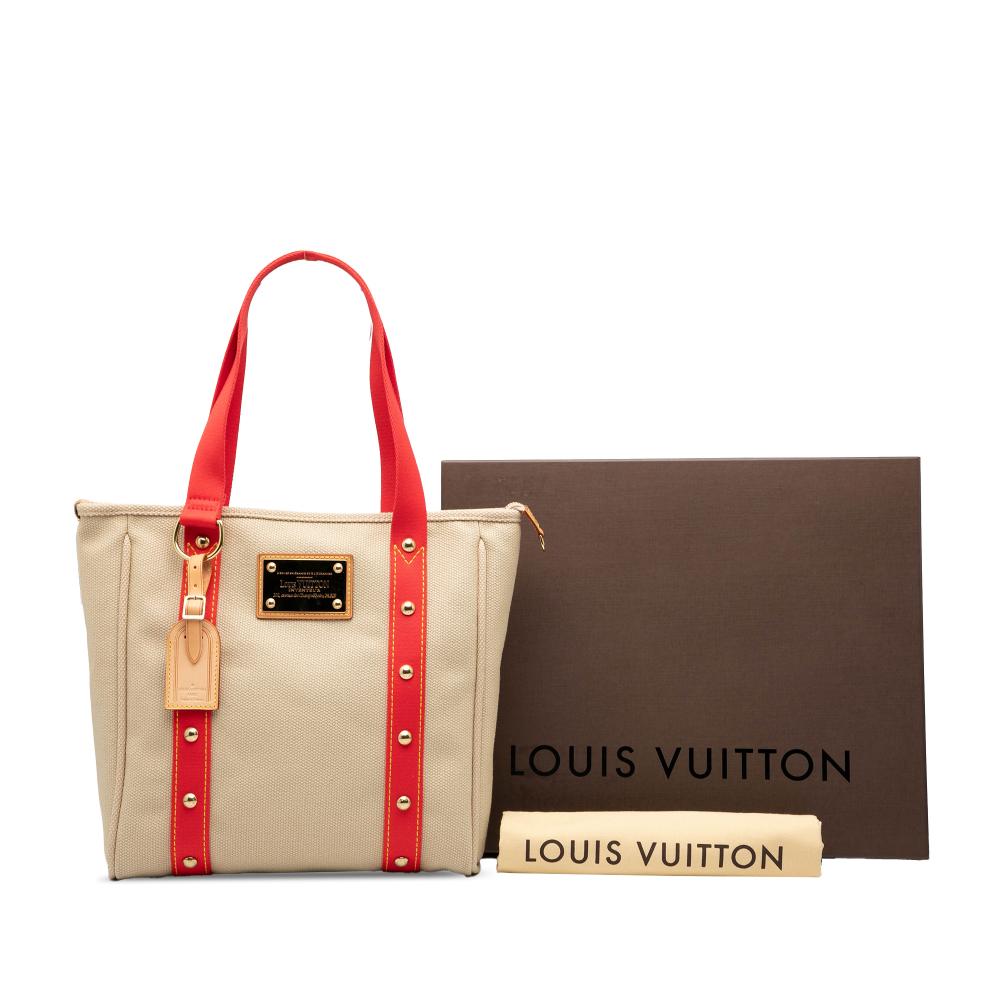 Louis Vuitton B Louis Vuitton Brown Beige with Red Canvas Fabric Antigua Cabas MM France