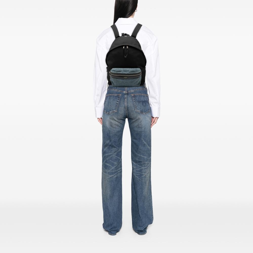 Saint Laurent B Saint Laurent Black with Blue Denim Nylon Fabric and Denim Classic Hunting Backpack Italy