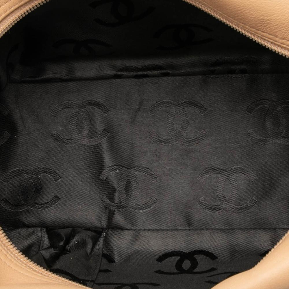 Chanel Brown Beige Lambskin Leather Leather Large Quilted Lambskin Cambon Ligne Shoulder Bag France